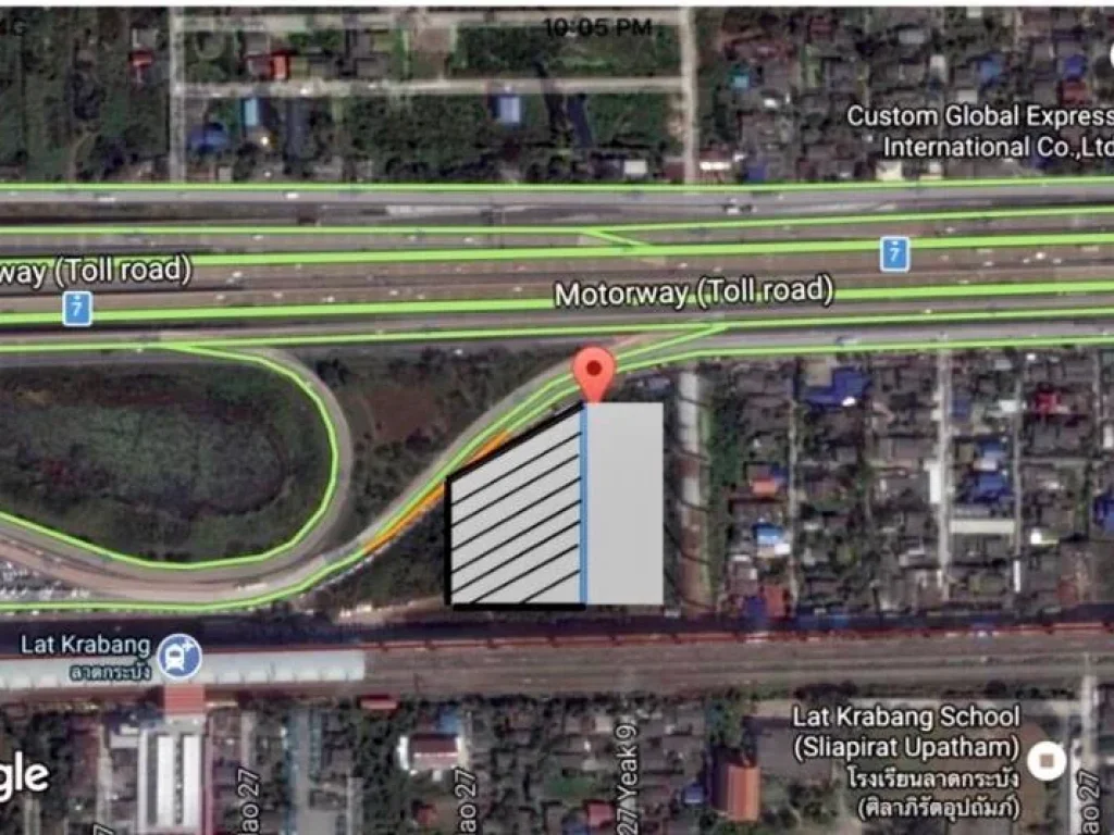 ขายที่ดินลาดกระบัง ใกล้รถไฟฟ้าสถานีลาดกระบัง เนื้อที่ 5 ไร่ กว้าง 16 เมตรลึก 120 เมตร