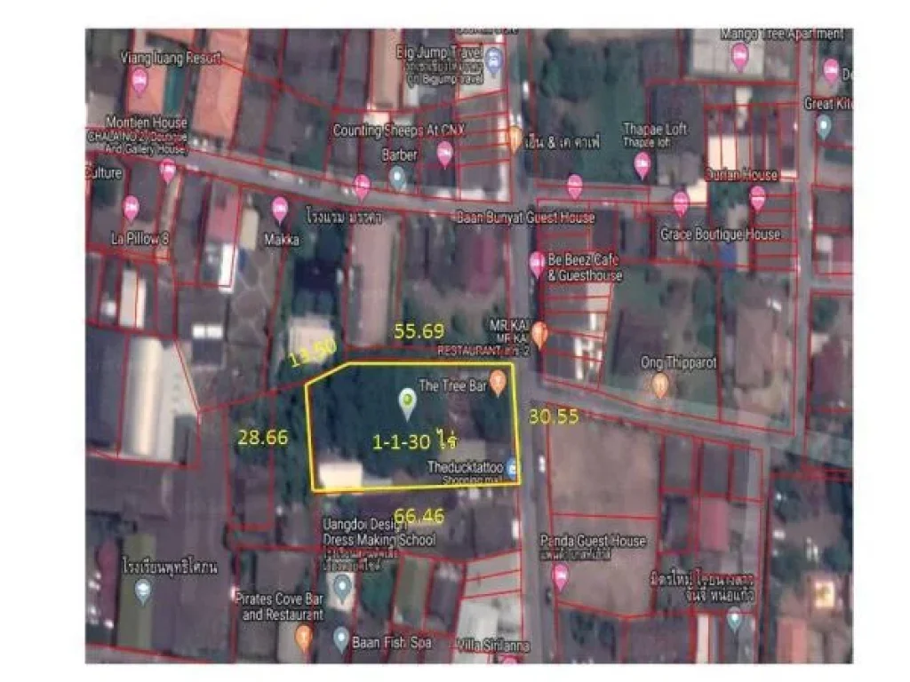 ขายที่ดินทำเลทอง โซนท่าแพ เมืองเชียงใหม่ เนื้อที่ 1-1-30 ไร่ ผังเมืองสีส้ม