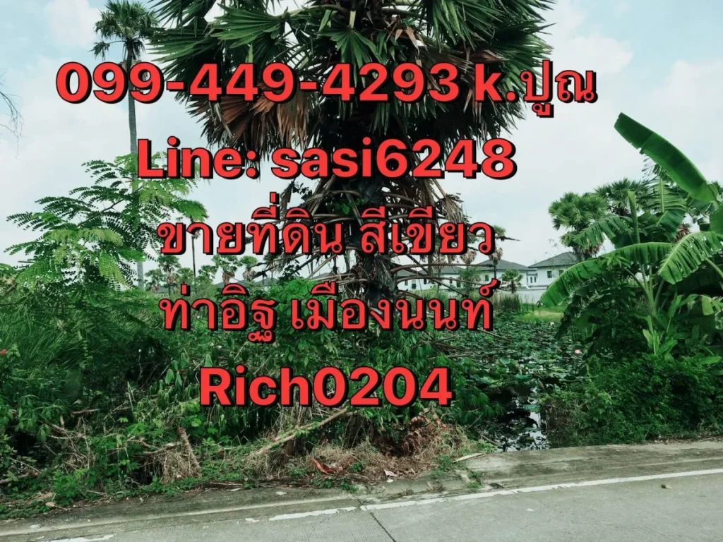 ขาย ที่ดินอยู่ในซอยท่าอิฐ ติดกับ หมู่บ้านดีไลฟ์และวัดท่าอิฐ จนนทบุรีRich 0204