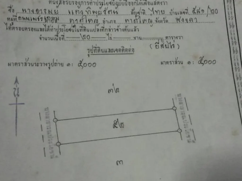 ขายที่ดิน นส 3 ก 20ไร่ ปรับพื้นที่แล้ว โทร 093-6164477 อยู่ตำบลบ้านขาว อำเภอระโนด จังหวัดสงขลา