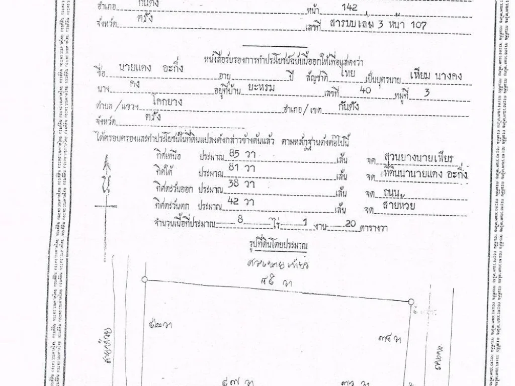 ขายสวนยาง 8ไร่ 1งาน 20ตว ติดถนน บ้านโคกยาง กันตัง ตรัง