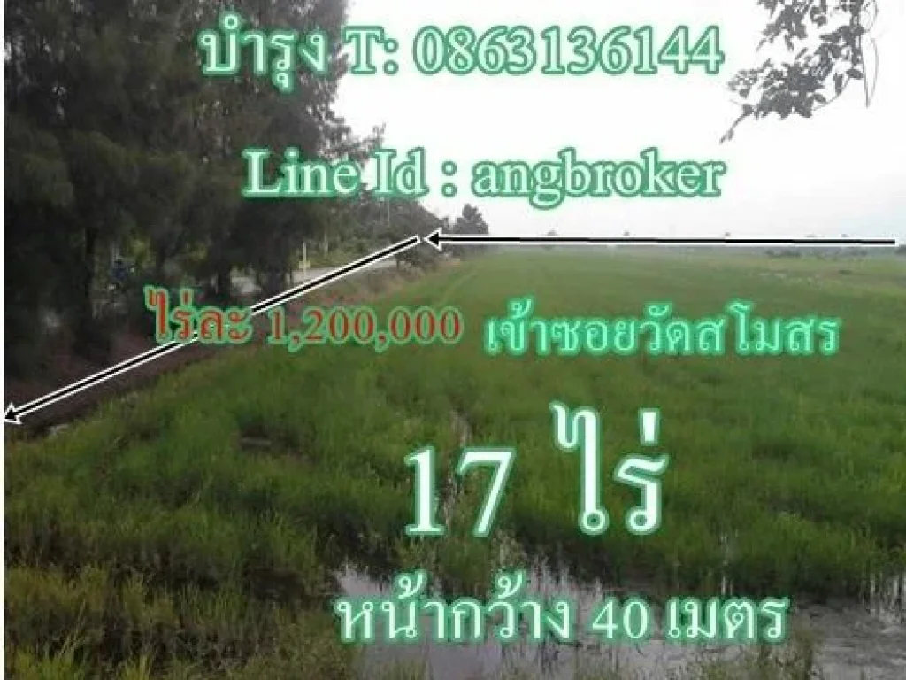 ขายที่ 17 ไร่ๆละ 12ล้าน ซอยวัดสโมสร หน้ากว้าง 40 เมตร