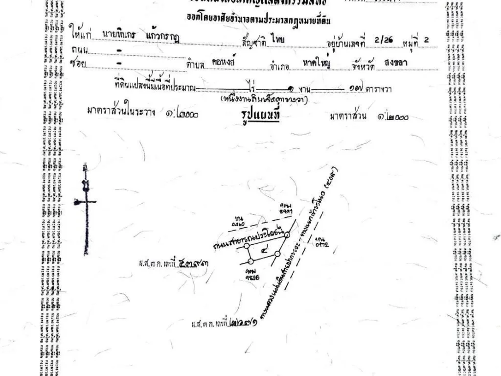 ขายที่ดิน 117 ตรวา ติดถนนทางหลวงแผ่น 408 ระโนด - หัวไทร