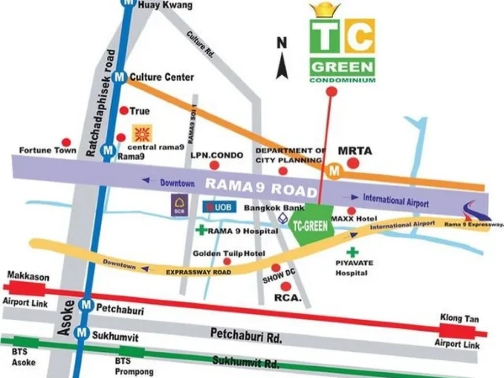 คอนโดTC Green Rama 9 ขนาด40 ตารางเมตร1ห้องนอนตึกD ห้องมุม ให้เช่า