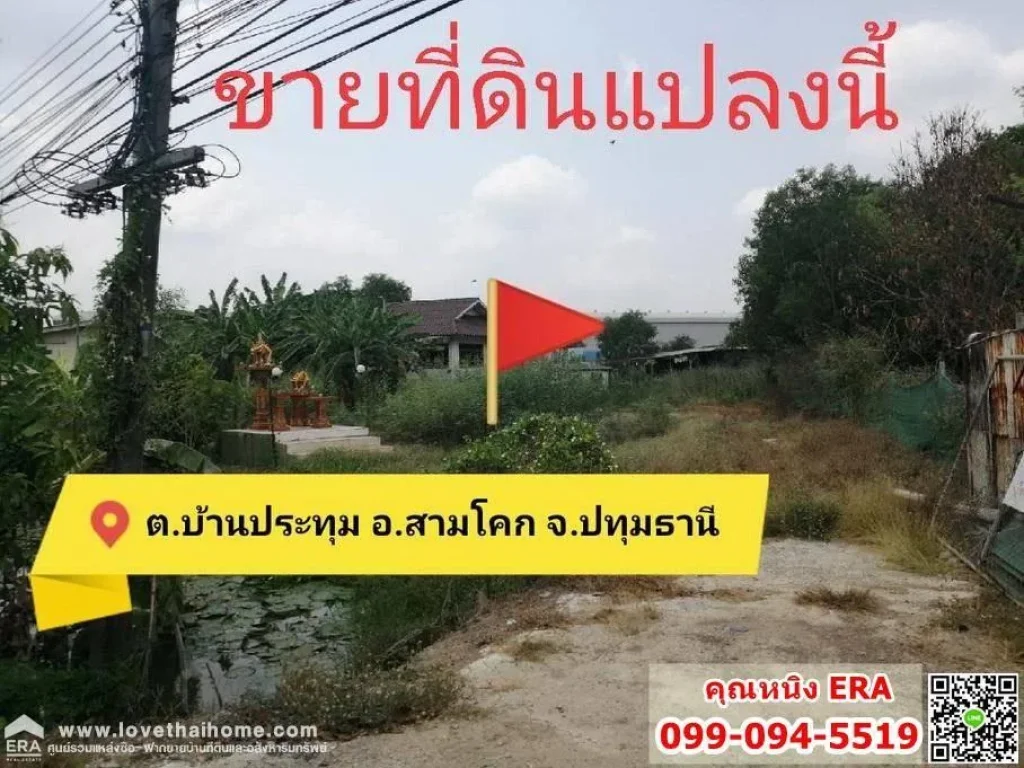 ขายที่ดินเปล่า ซอยตรงข้ามโรงพยาบาลสามโคก พื้นที่346ตรว ขาย55ล้านบาท ใกล้อบตบ้านปทุม