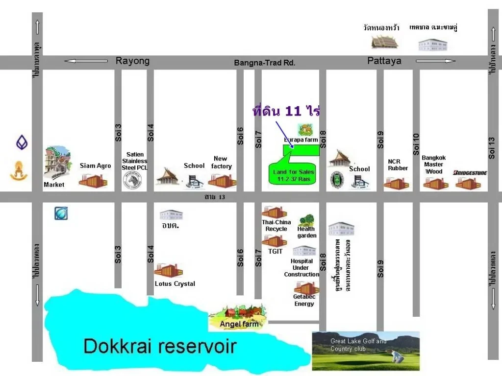 ขายที่ดิน 11 ไร่ สีม่วงลาย ติดถนนซอย 8 ขายไร่ละ 27ล้าน