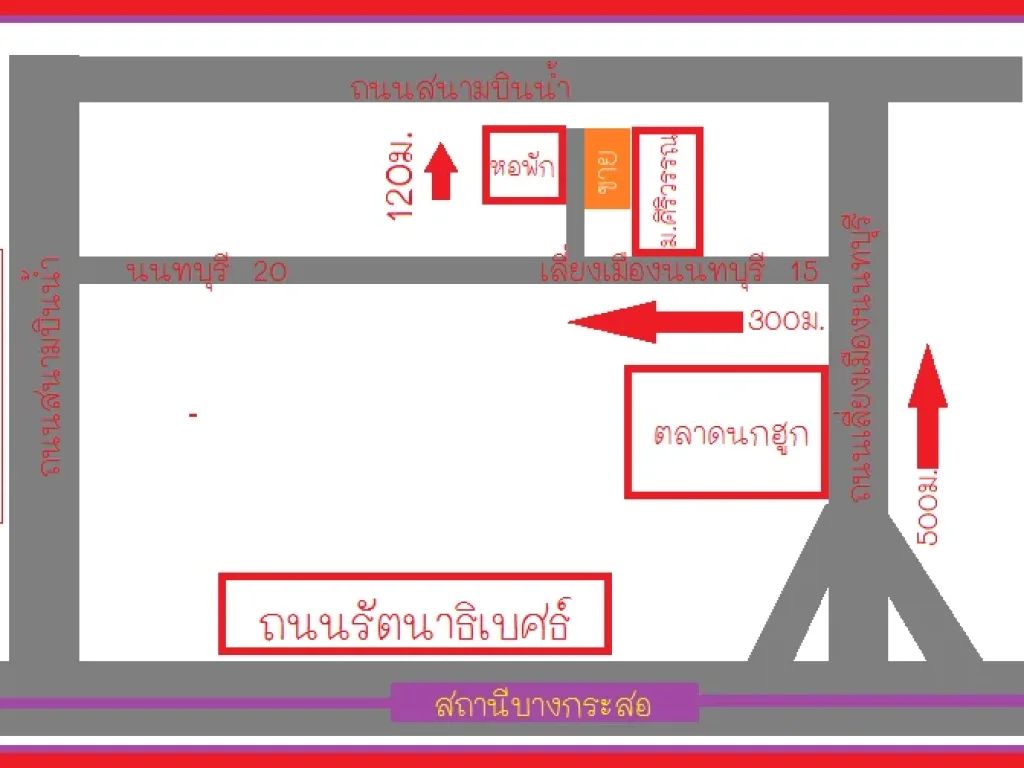 ขายที่ดิน 1745 ตรว ซอยเลี่ยงเมืองนนทบุรี 15 ใกล้สถานีรถไฟฟ้าบางกระสอ