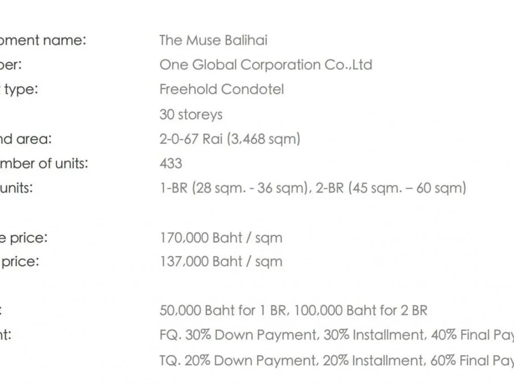 คอนโด The Muse Balihai หาดจอมเทียน