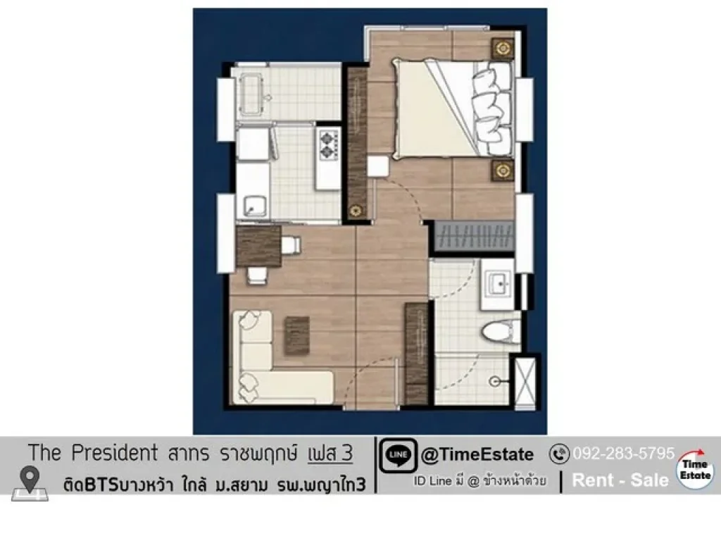 ห้องสวย President เฟส3 ติดBTS บางหว้า 35ตรม แต่งเต็มยังไม่มีใครเข้าพัก ใกล้ รพพญาไท3 ให้เช่า