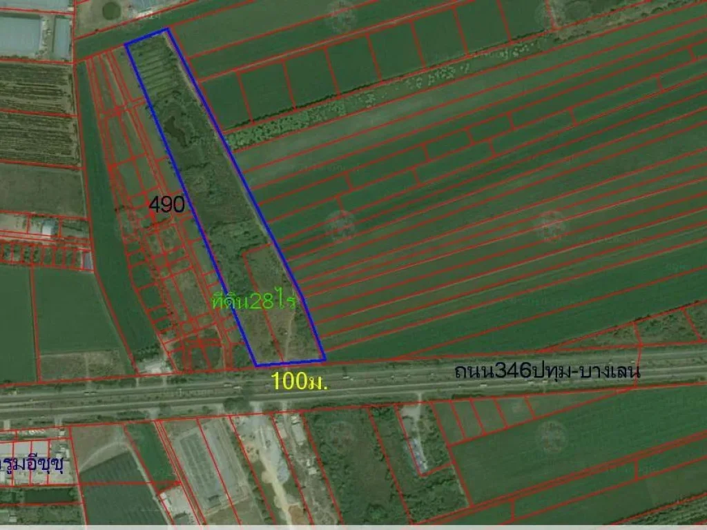 ขายที่ดิน28ไร่ หน้ากว้าง100ม ติดถนน346ปทุม-บางเลน ต ไทรใหญ่ อ ไทรน้อย จ นนทบุรี