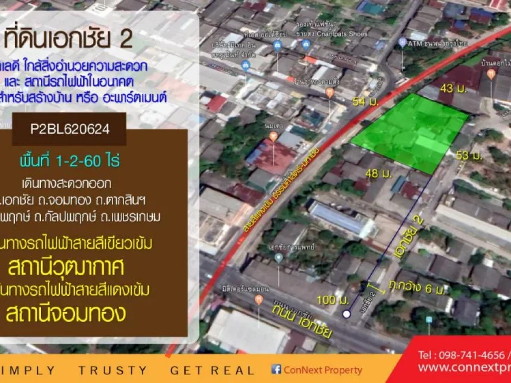 ขายที่ดิน1-2-60 ไร่ เอกชัยซอย2 ติดททางรถไฟ