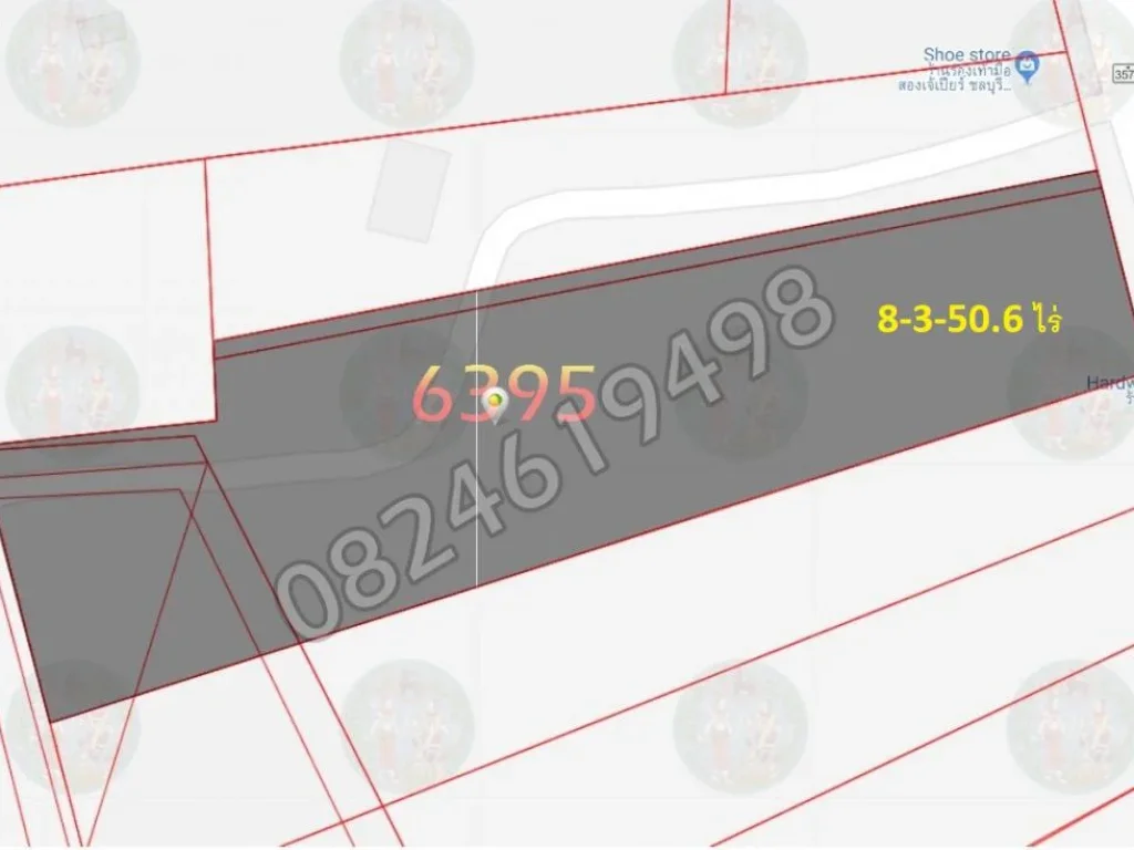 ขายด่วน ที่ดินสีม่วงลาย ติดนิคมปิ่นทอง5 ขนาด 9 ไร่ หน้ากว้าง 43 เมตร ติดถนน 3574