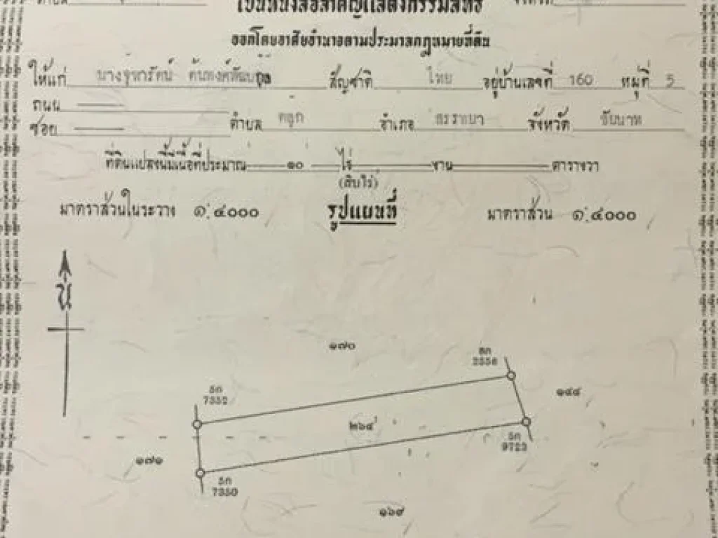 ขายที่นา 10 ไร่ สรรพยา ชัยนาท