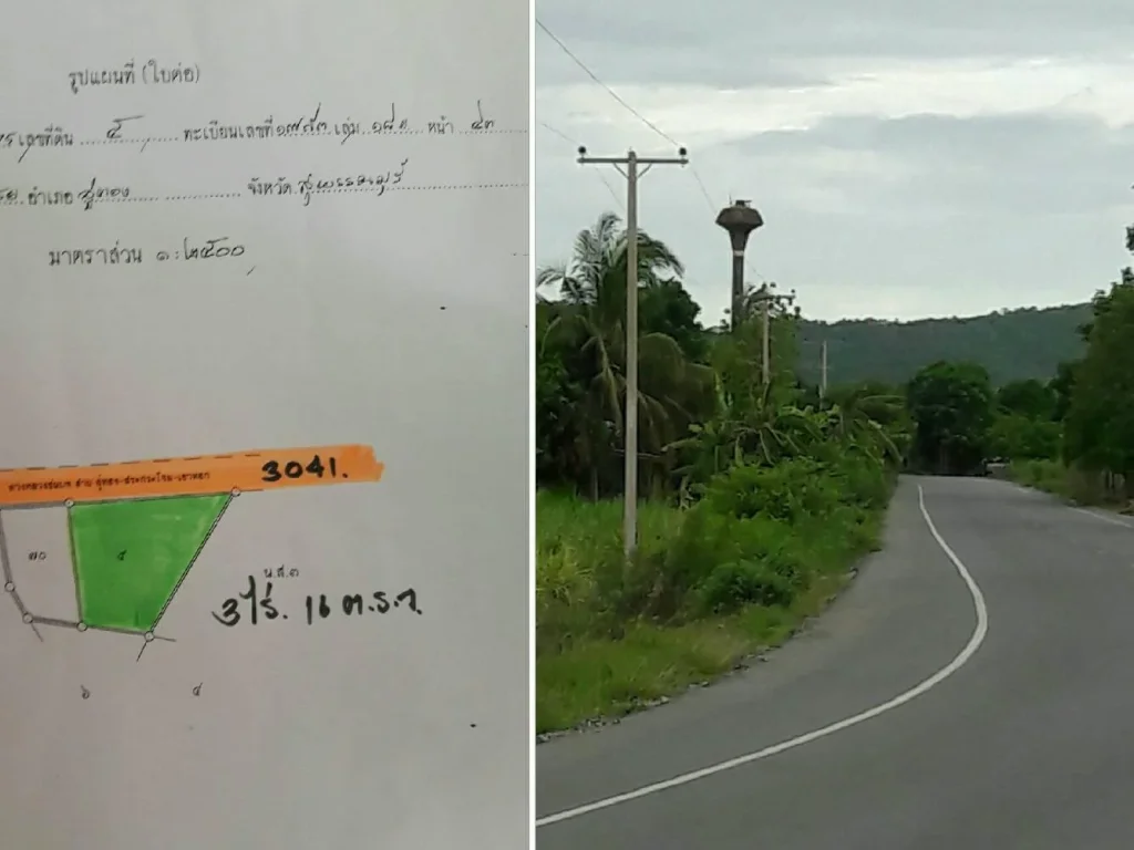 ขายที่ดิน 3ไร่16ตรว316ตรว ติดถนน ติดชุมชน ตพลับพลาไชย ออู่ทอง จสุพรรณบุรี