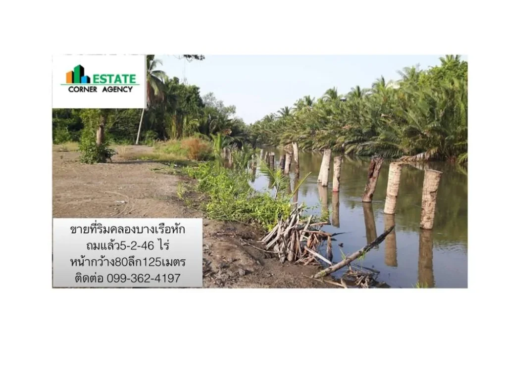 Land for sale Samutsongkharm located along the canal ขายที่ดินเปล่าสมุทรสงครามที่สวยริมคลองบางเรือหักจังหวัดสมุทรสงครามใกล้อัมพวาที่สวยม