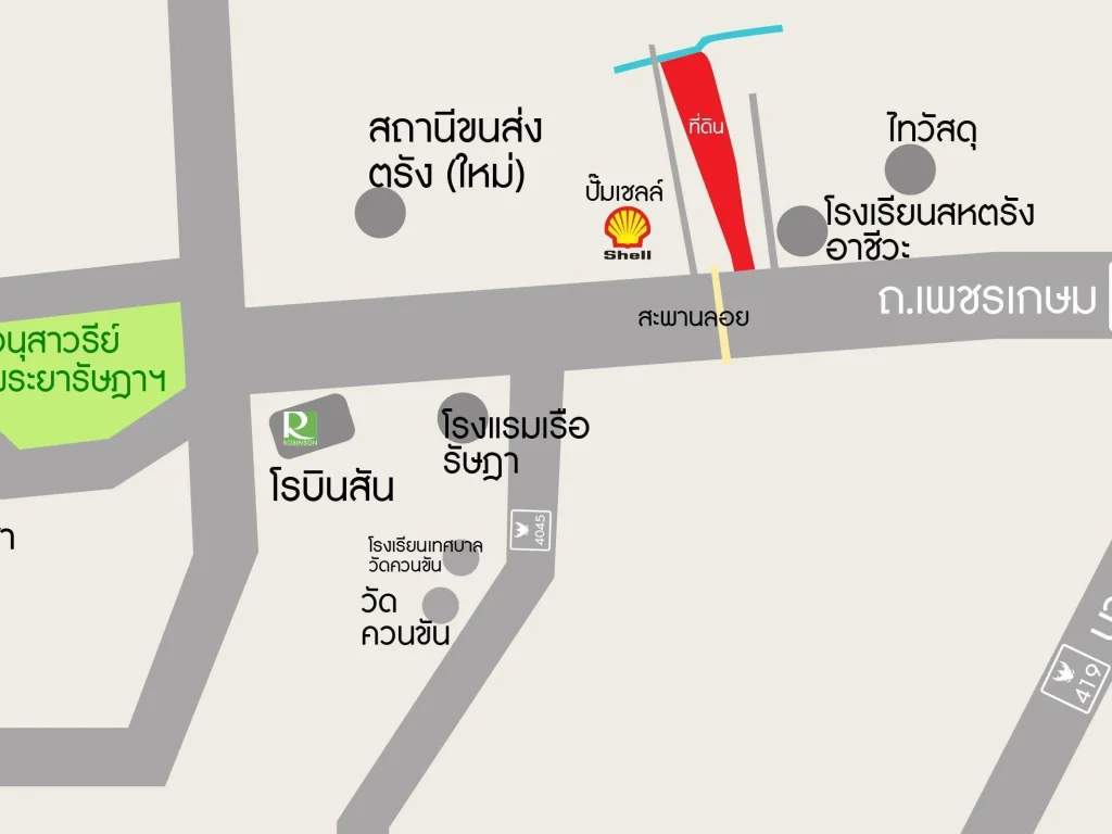 ขายที่ดิน 69 ไร่ ใจกลางเมืองตรัง ตำบลบ้านโพธิ์ ติดถนนเพชรเกษม