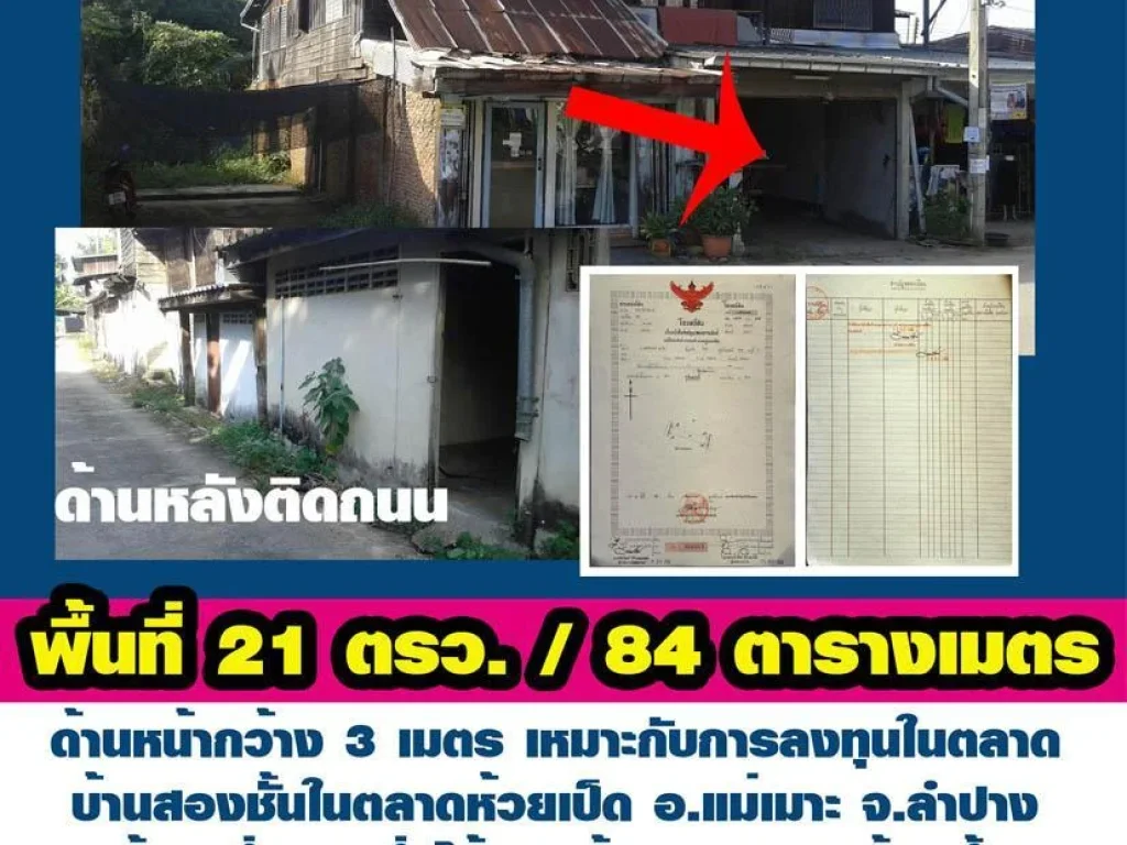 ตึกแถวในตลาดห้วยเป็ดแม่เมาะน่าลงทุน