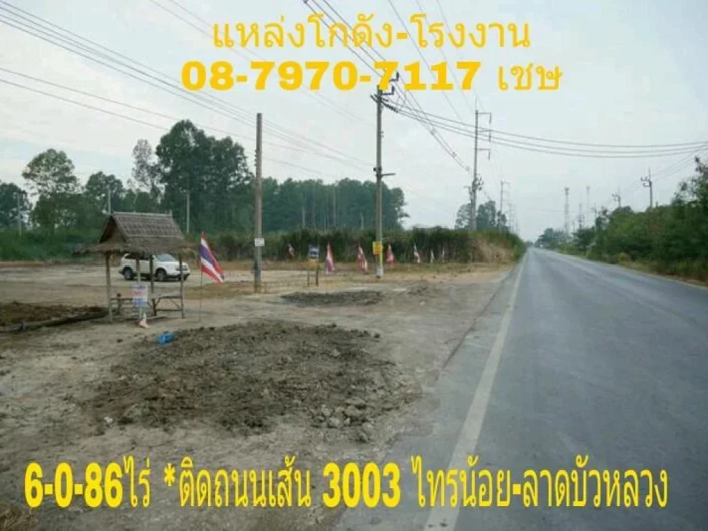 ติดถนนเส้นไทรน้อย-ลาดบัวหลวง3003 เนื้อที่ 6-0-86 ไร่แหล่งโรงงาน