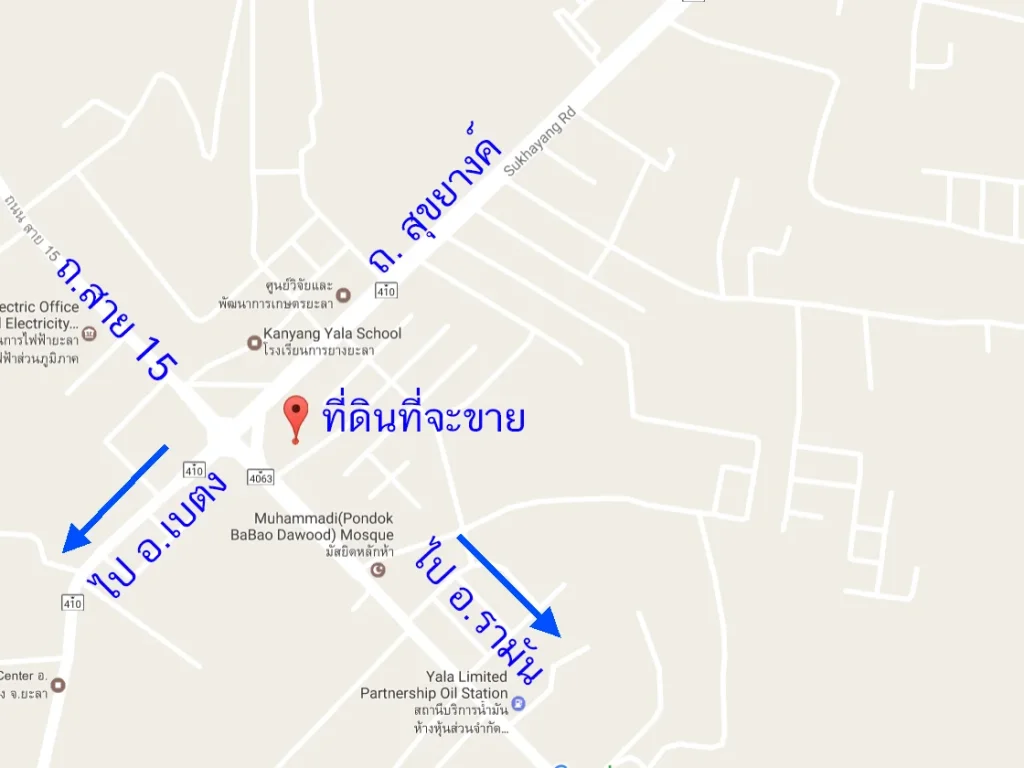 ขายดินทำเลทองยะลา ทำเลประตูสู่อเบตง ตรง 4 แยกมลายูบางกอก 3 ไร่เศษ