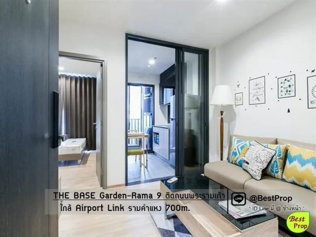 มีเครื่องซักผ้า ห้องใหญ่ ชั้นสูง THE BASE พระราม 9 ให้เช่า ใกล้ Airport Link รามคำแหง