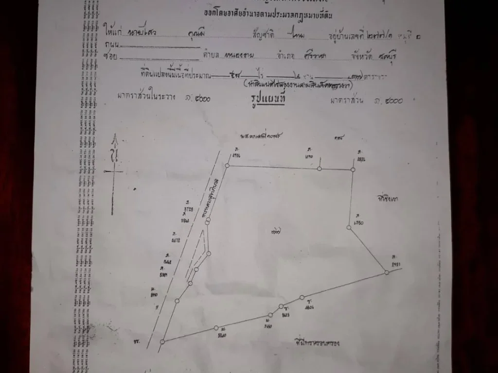 ขายที่ดิน58ไร่ เนินตอง หนองขาม ติดถนนคอนกรีต