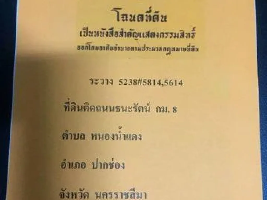 ขายที่ดินติด ถนนธนะรัชต์ กิโลเมตรที่8 ปากช่อง นครราชสีมา ไร่ละ 65 ล้านบาท 189-0-75 ไร่ TTSL0011