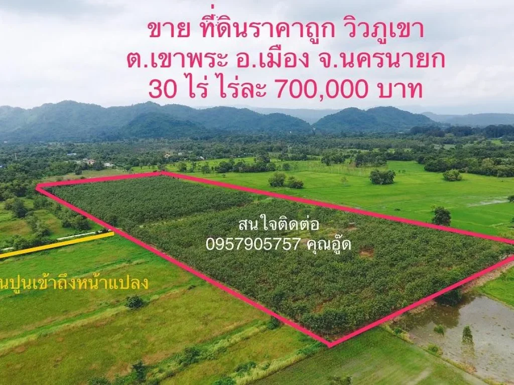 ต้องการขาย ที่โฉนด ซสุวรรณศร 6 ตเขาพระ อเมือง จนครนายก วิวภูเขา ไร่ละ 700000 บาท