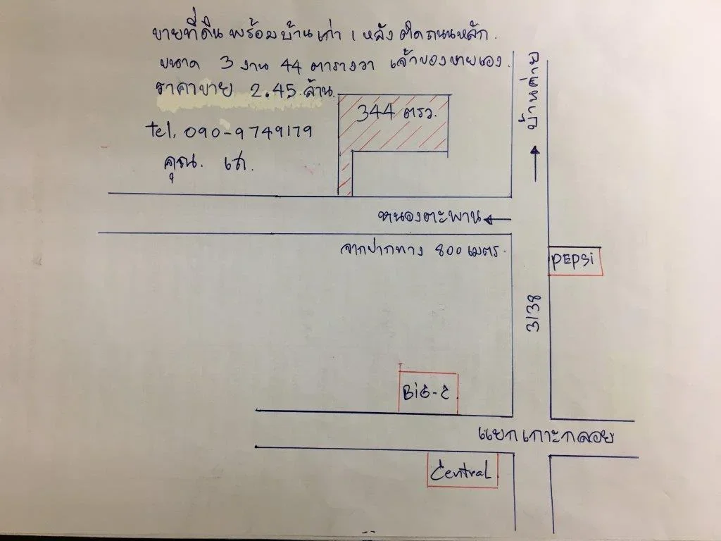 ขายที่ดินติดถนนหลักหนองตะพาน 344 ตรว