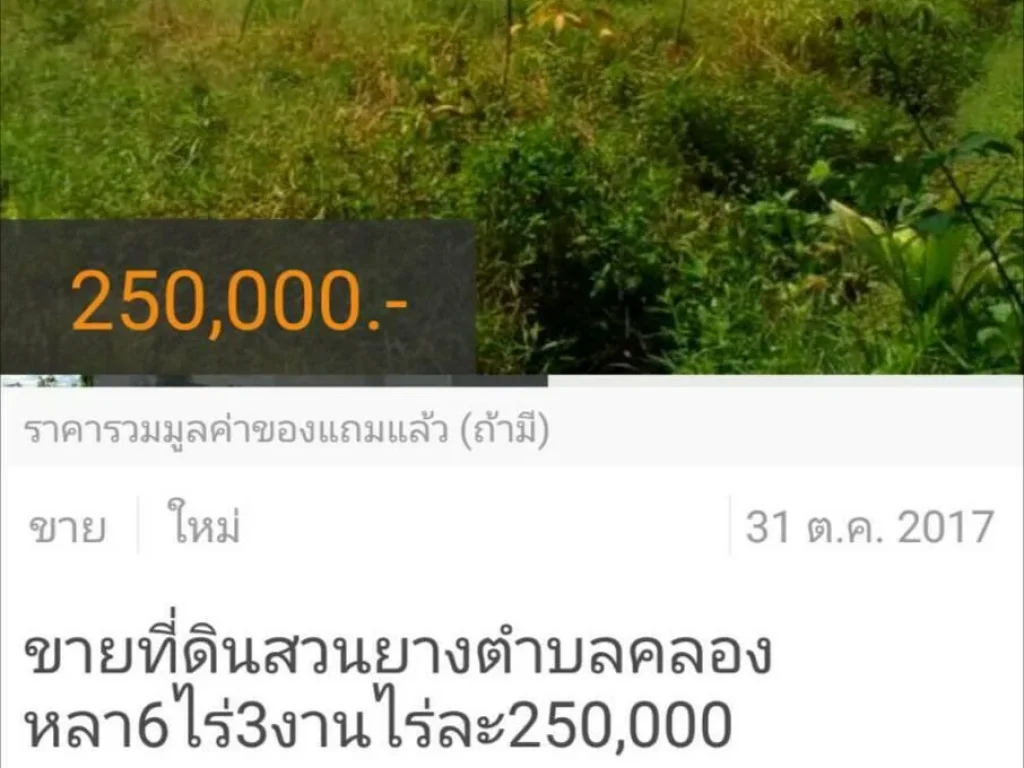 ขายที่ดินสวนยางตำบลคลองหลา6ไร่3งานไร่ละ250000