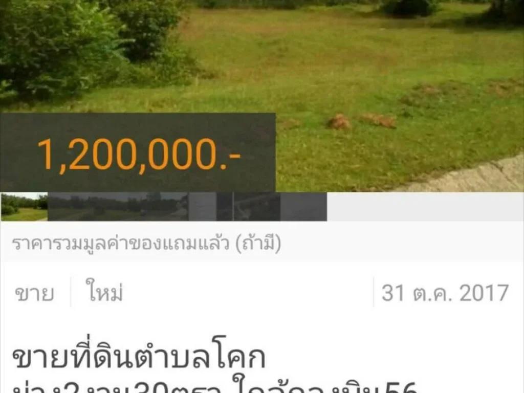 ขายที่ดินตำบลโคกม่วง2งาน30ตรวใกล้กองบิน56