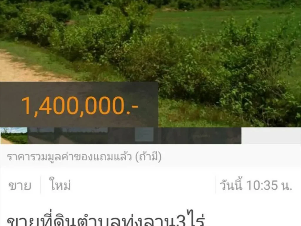 ขายที่ดินตำบลทุ่งลาน3ไร่ ไร่1งาน66ตรวละ400000บาท