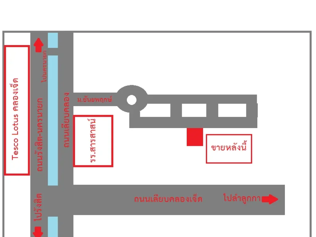 ขายทาวนเฮาส์ชั้นเดียว ตรงข้ามโลตัสคลองเจ็ด ขายต่ำกว่าราคาตลาด จอดรถในบ้านได้