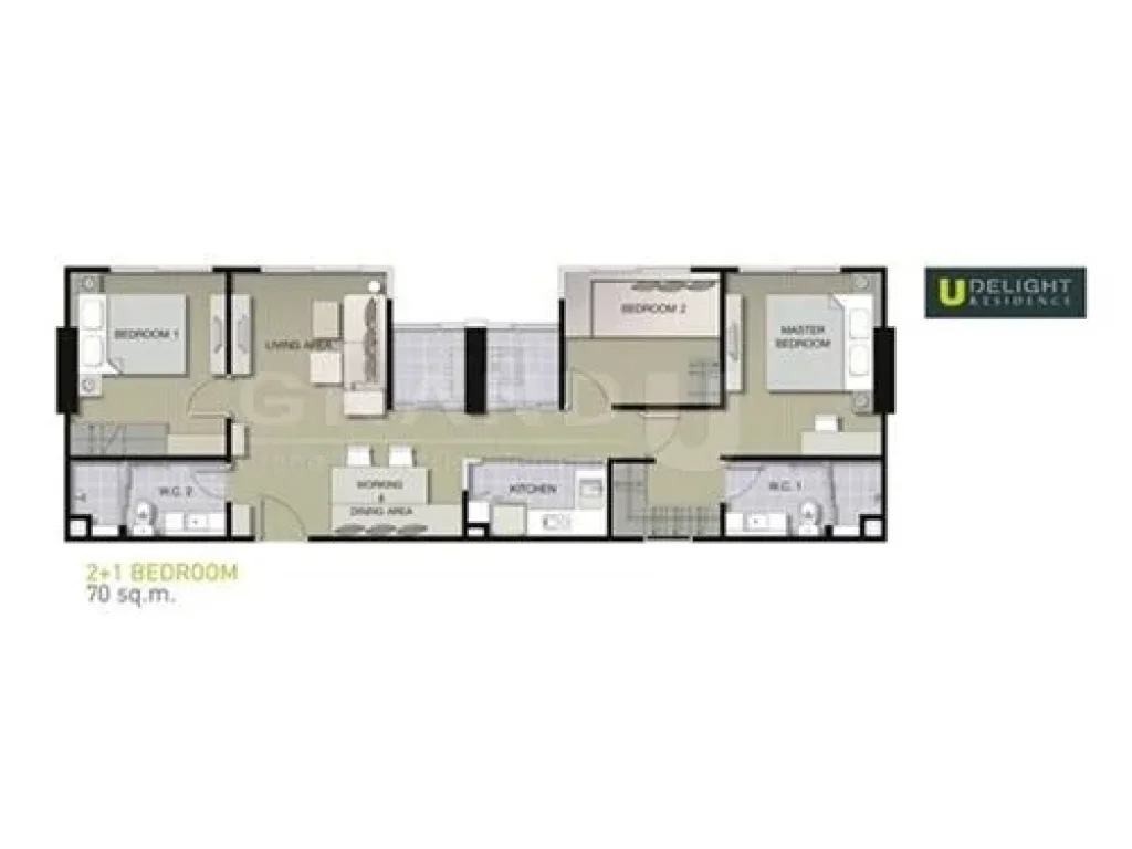 ขายคอนโดมิเนียม High Rise 27 ชั้น โครงการ ยูดีไลท์ เรสซิเดนซ์ พัฒนาการ-ทองหล่อ เนื้อที่ 70 ตรม