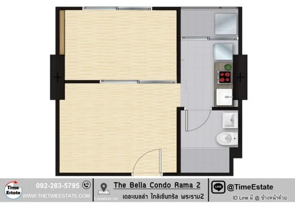 ให้เช่า 4500 The Bella พระราม2 ตึกA ห้อง 1Bed แดดไม่ร้อน