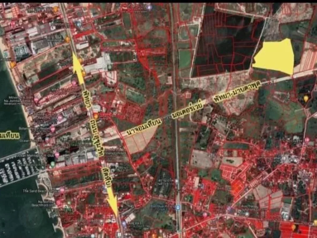 ขายที่ดิน ติดถนนมอเตอร์เวย์พัทยา-มาบตาพุด ช่วงพัทยา-นาจอมเทียน เนื้อที่ 58 ไร่