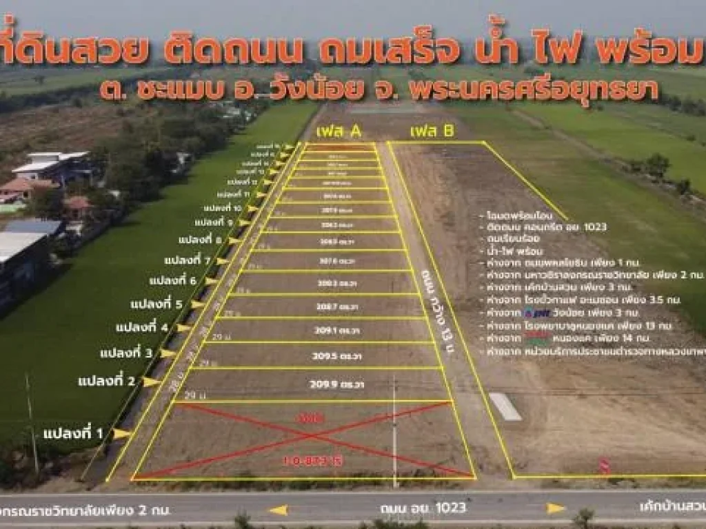 ขายที่ดินโครงการวังน้อย ชะแมบ เลียบคลองซอยที่ 8 เหมาะแก่การลงทุน ทำเลดี