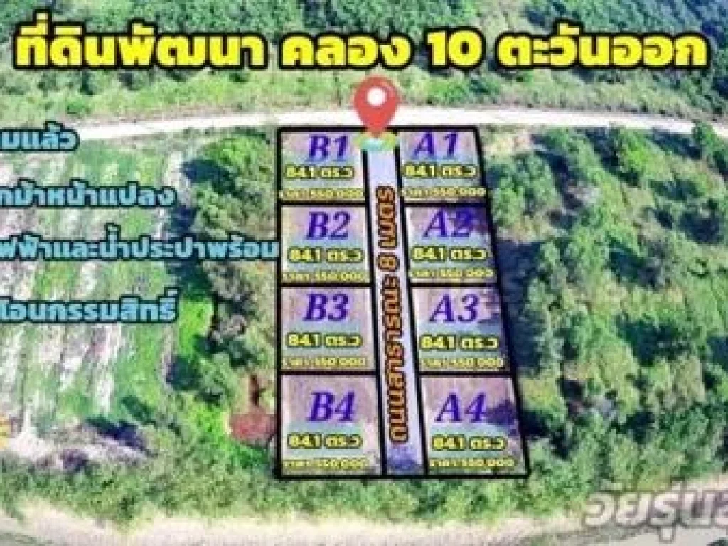 ขาย ที่ดิน ขายที่โฉนดเลียบคลอง10 หนองเสือ พร้อมโอน มีน้ำไฟ ใกล้ถนน600เมตร 841 ตรวา