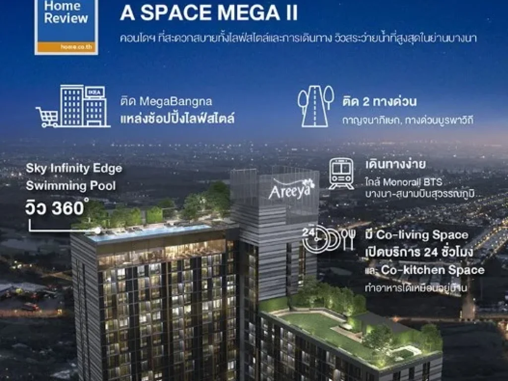 ขายดาวน์ คอนโด เอ สเปซ เมกา 2 A Space Mega 2 คอนโดมิเนียม ถนนบางนา-ตราด เลียบทางพิเศษกาญจนาภิเษก