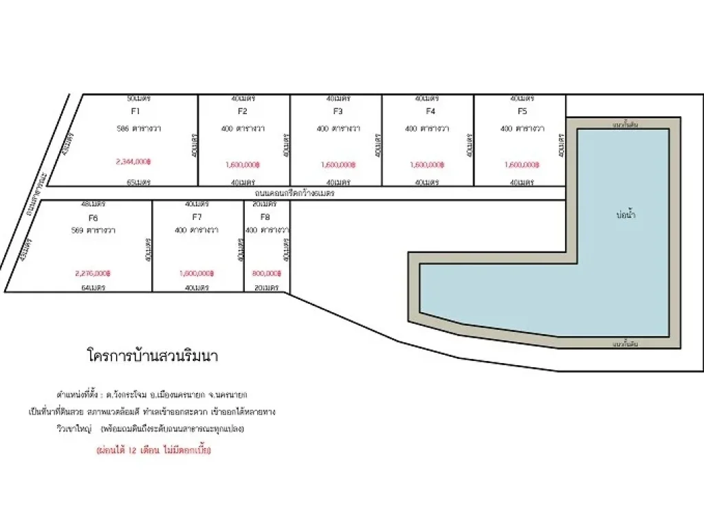 ขายที่ดินทำสวน พร้อมถมดินถึงระดับถนนสาธารณะทุกแปลง 8แปลง อเมืองนครนายก