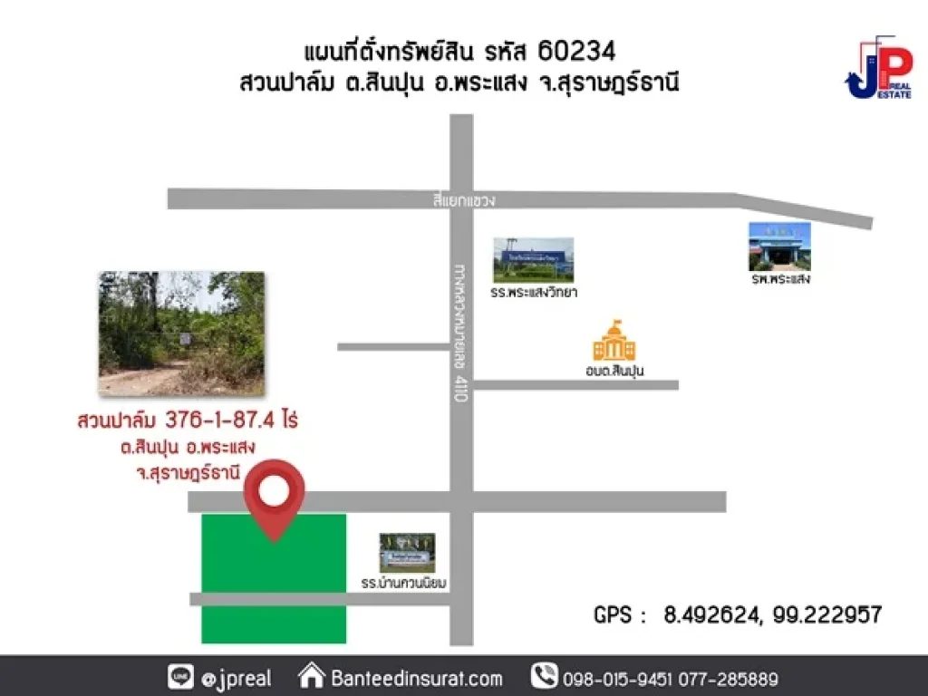 ขาย สวนปาล์ม 376 ไร่ ราคาหลักแสน ตำบลสินปุน อำเภอพระแสง สุราษฎร์ธานี ติดถนน 2ด้าน พร้อมโอน