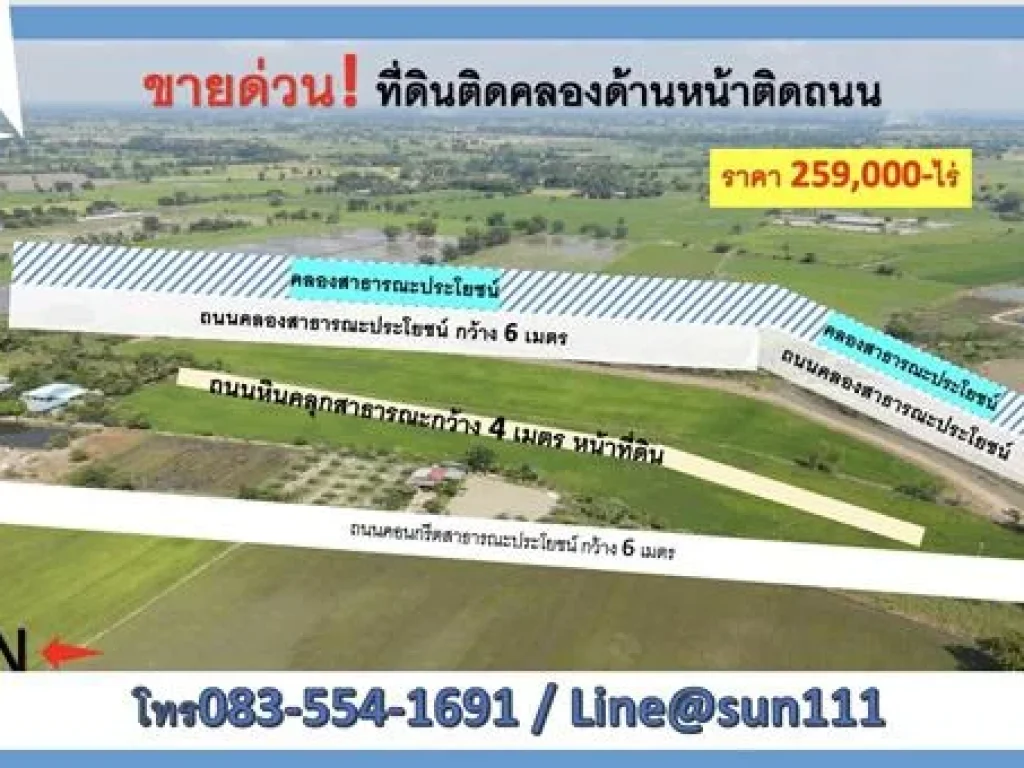 R081-050 ขายที่ดินติดคลอง ถนนหัวแปลงและท้ายแปลง