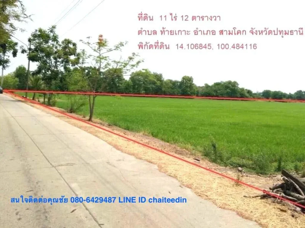 ขายที่ดิน 11ไร่ ตำบลท้ายเกาะ สามโคก ปทุมธานี