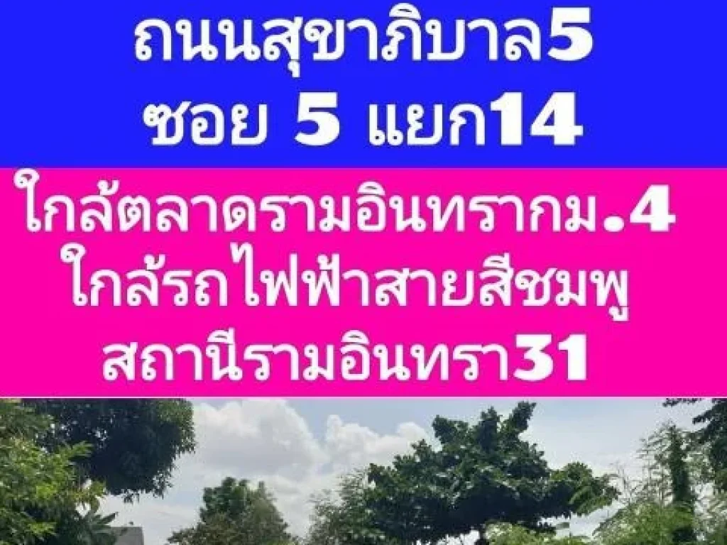 ขายที่ดิน 198 ตารางวา ถนนสุขาภิบาล 5ซอย 5 แยก 14 ใกล้รถไฟฟ้าสายสีชมพูสถานีมัยลาภ และรามอินทราซอย31 เขตบางเขน กรุงเทพฯ