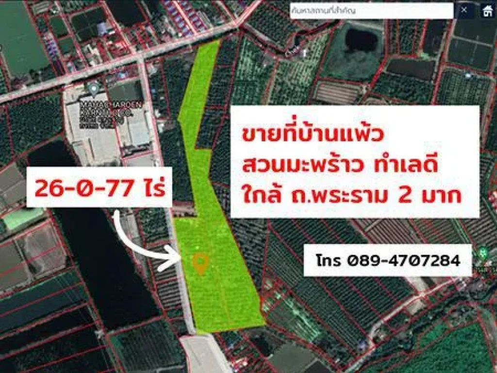 ขายที่ดินสวนมะพร้าวบ้านแพ้ว 26 ไร่ 26-0-77