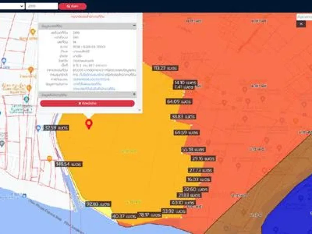 Land for sale next to the Chao Phraya River area 61 rai 2 ngan 1680 sq wa Filled width 230 m Orange Area