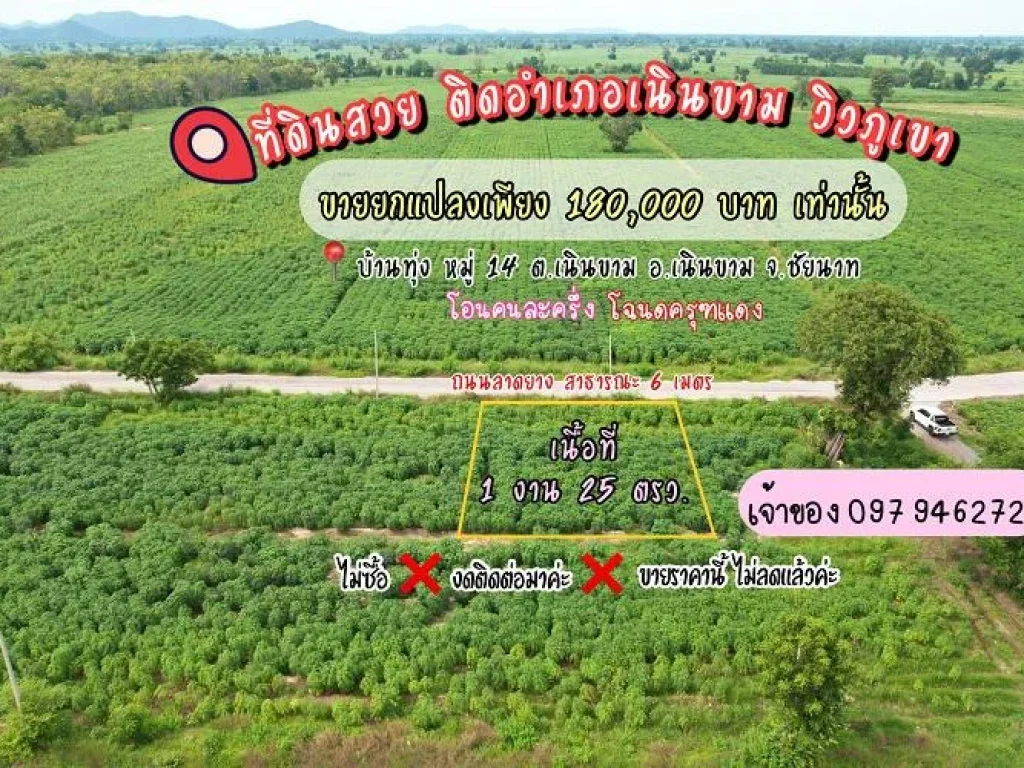 ที่ดินสวย ติดถนนลาดยาง วิวภูเขา ราคาถูกที่สุด