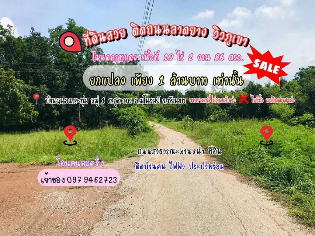 ที่ดินสวย ติดถนนลาดยาง น้ำไฟถึง วิวภูเขา ราคาถูกที่สุด