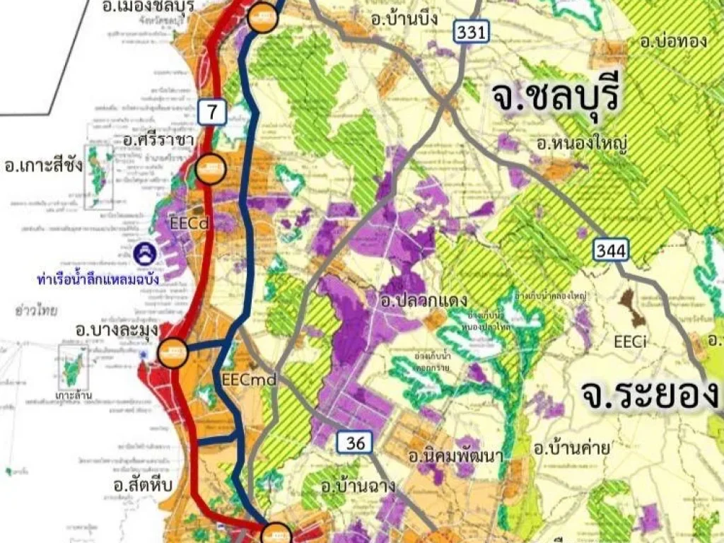 ให้เช่าที่ดินผังเมือง EEC สีเหลืองอ่อน โซนบางละมุง ศรีราชา