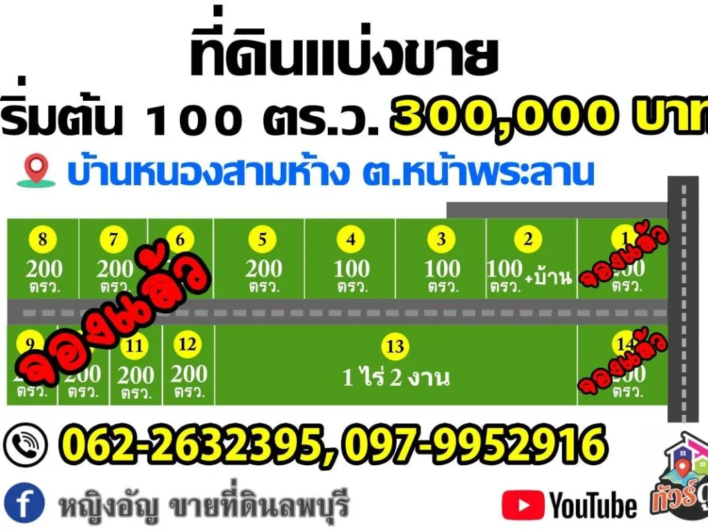 ที่ดินจัดสรร แบ่งขาย ซอยเขานกยูง 3 บ้านหนองสามห้าง ตหน้าพระลาน จสระบุรี ราคาเริ่มต้น 100 ตรวเพียง 300000 บาท