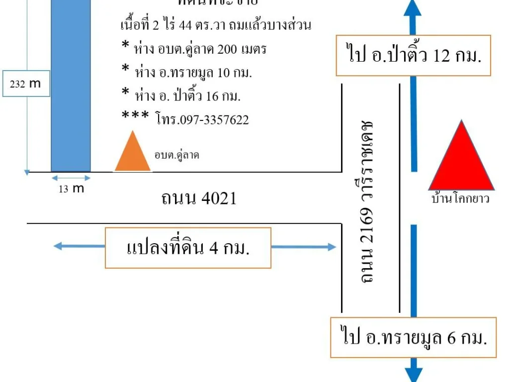 ขายที่ดิน 2 ไร่ 44 ตรวา ตดู่ลาด